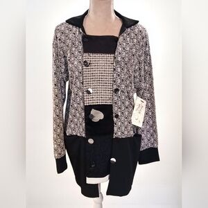 Vtg Donna Jessica Patchwork Art To Wear Womans Double Breasted Sweater Small